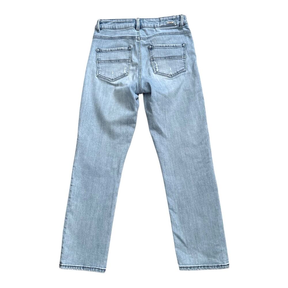 prAna Jeans Womens Size 2 Blue Straight Mid Rise Distressed Organic Button Fly - Picture 2 of 8